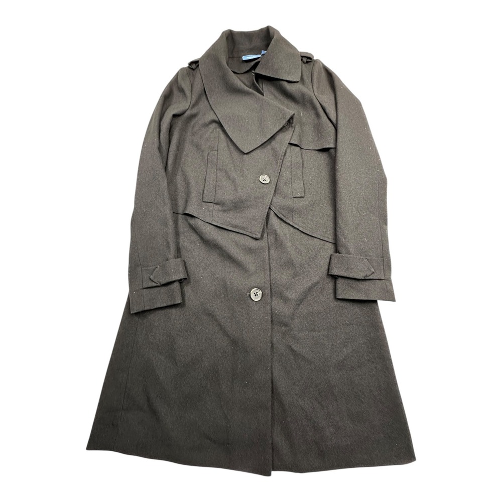 Simply Vera‎ Vera Wang Women Black Asymmetrical Collar Long Trench Coat XS